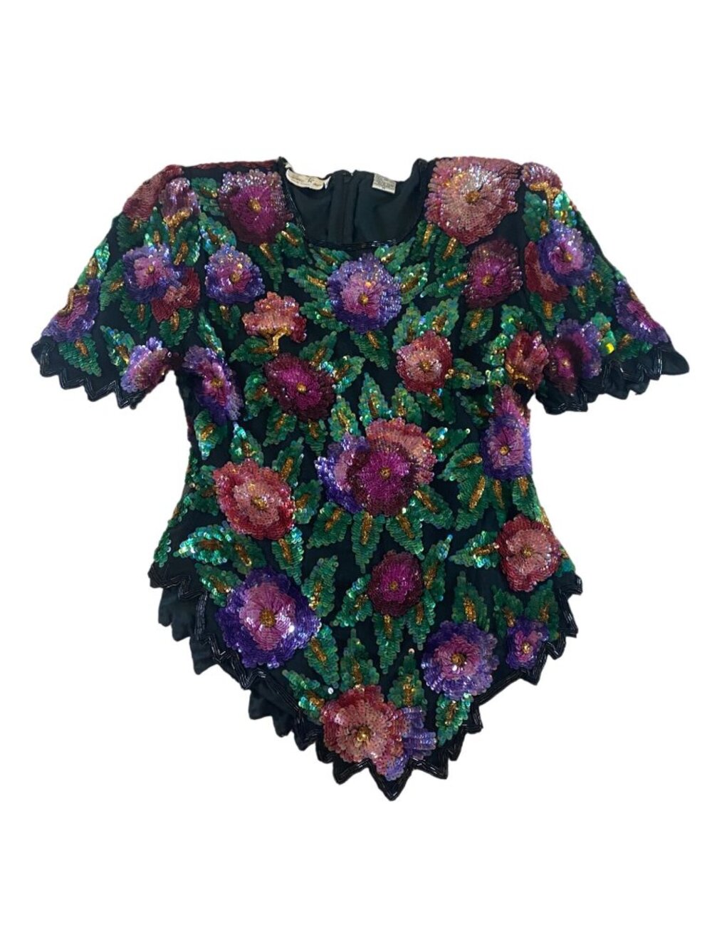 Vintage 80's Lawrence Kazar 100% Silk Sequin Blouse - Medium